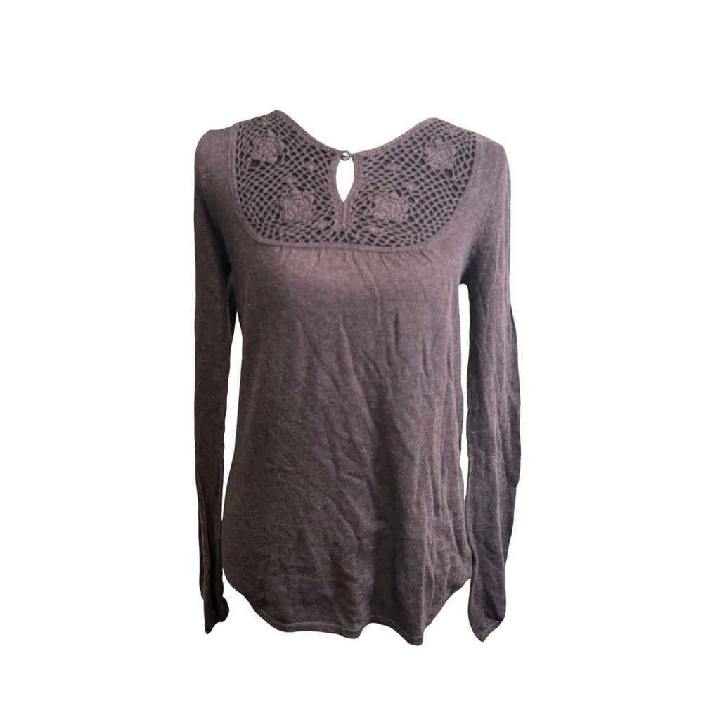 BCBGMAXAZRIA Sweater Women Small Brown Excellent Crochet Lace Cashmere Blend